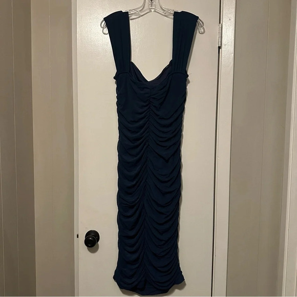 NWT PRETTYGARDEN Off The Shoulder Ruched Bodycon Dress Midi Dress Navy size XL - Picture 6 of 11